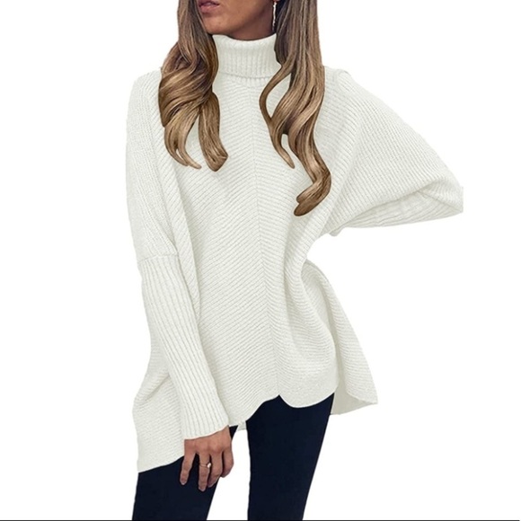 White Oversized Cowl Neck Tunic Sweater - Picture 8 of 8